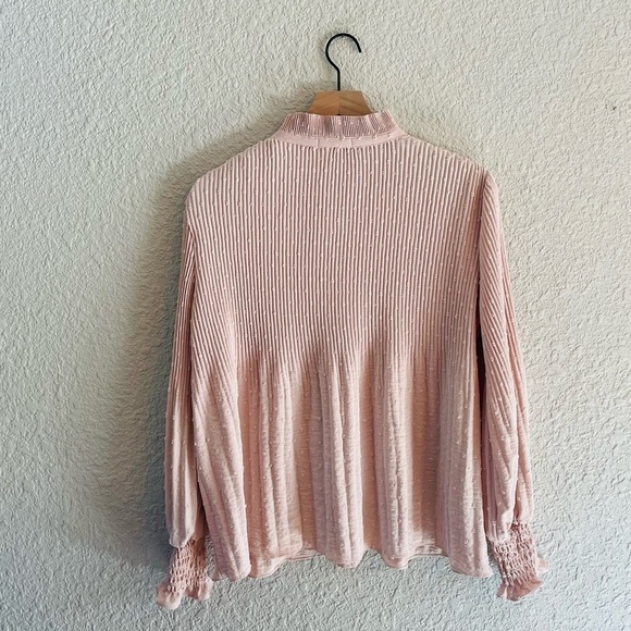 Pink Swiss Dot Pleated High Neck Blouse - Picture 5 of 13